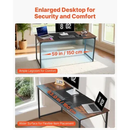 VEVOR Computertisch Bürotisch Schreibtisch (160 x 60 cm Tischplatte), moderner Arbeitstisch mit Metallrahmen & 68 kg Tragkraft für Homeoffice Arbeitszimmer Schlafzimmer Wohnzimmer, Braun Schwarz – Bild 3