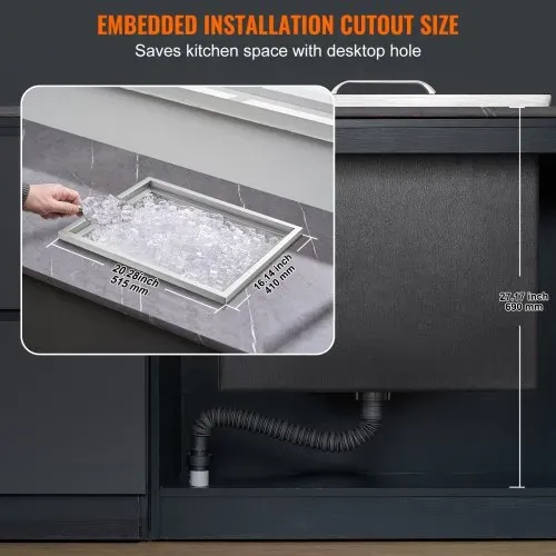 VEVOR Drop-in-Eisbox, 77,9 L Edelstahl-Eiskühler, 532 x 430 x 458 mm Kommerzieller Eisbehälter mit Abdeckung, Eingebaute Eisspeichertruhe, Abflussrohr und Ablassstopfen im Lieferumfang Enthalten – Bild 5
