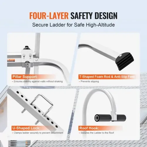 VEVOR Leiterstabilisator, 2-in-1-Abstandshalterhaken für Verlängerungswandleitern, Zubehör für Dachfirstleitern horizontal/vertikal, T-Stange mit Stahl-Gummi-Griff, schneller Zugang zu steilen Dächern – Bild 2