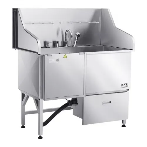 VEVOR 304 Edelstahl-Hundewaschstation, 127 cm große Pflegebadewanne mit rutschfester, flacher Rampe, Schublade, Warm- und Kaltwasserhahn, All-in-One-Badewanne für Pflegesalons, für alle Größen geeignet (linke Tür) – Bild 10