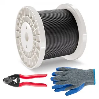 VEVOR Drahtseil-Set, Ф3,18 mm x 152,4 m, 316 Edelstahlkabel mit Schneider & Handschuhen, 7,1 kN Bruchfestigkeit, 7 x 7 Litzen Kern in Marine- & Flugzeugqualität für Handläufe, Treppen, Terrassenzäune VEVOR Drahtseil-Set, Ф3,18 mm x 152,4 m, 316 Edelstahlkabel mit Schneider & Handschuhen, 7,1 kN Bruchfestigkeit, 7 x 7 Litzen Kern in Marine- & Flugzeugqualität für Handläufe, Treppen, Terrassenzäune