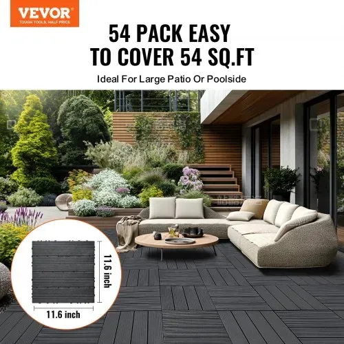 VEVOR Terrassenfliesen, 54er-Set, Balkonfliesen 295 x 295 mm, Klickfliesen, wasserdichter Kunststoff-Bodenbelag für den Außenbereich, Terrassenbodenbelag für Veranda, Pool, Balkon, Hinterhof, Dunkelgrau VEVOR Terrassenfliesen, 54er-Set, Balkonfliesen 295 x 295 mm, Klickfliesen, wasserdichter Kunststoff-Bodenbelag für den Außenbereich, Terrassenbodenbelag für Veranda, Pool, Balkon, Hinterhof, Dunkelgrau