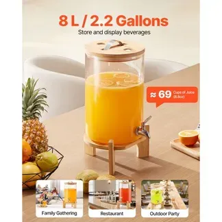 VEVOR Getränkespender (1 x 8 L) für Partys Saftspender (aus Glas) mit tropfsicherem Zapfhahn & Holzständer, Wasserspender für Restaurants Partys, Limonade Eistee selbstgemachte Getränke Spender VEVOR Getränkespender (1 x 8 L) für Partys Saftspender (aus Glas) mit tropfsicherem Zapfhahn & Holzständer, Wasserspender für Restaurants Partys, Limonade Eistee selbstgemachte Getränke Spender