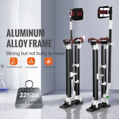 VEVOR Aluminiumstelzen Deckenbau 61–101,6cm Höhenverstellbar Arbeitsstelzen Trockenbau 103kg Belastbarkeit Malerstelzen 27-29cm Fußgröße Schwarz Malerarbeit Heimdekoration Baumschnitt Elektroarbeit – Bild 3