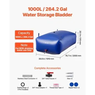 VEVOR Wasserspeicherblase, 1000 L PVC-Weichwasserbeutel, Wasserspeicherbehälter, auslaufsicherer & verschleißfester Wassertank für die Outdoor-Bewässerung von Wohnmobil, Camping, Notfall VEVOR Wasserspeicherblase, 1000 L PVC-Weichwasserbeutel, Wasserspeicherbehälter, auslaufsicherer & verschleißfester Wassertank für die Outdoor-Bewässerung von Wohnmobil, Camping, Notfall