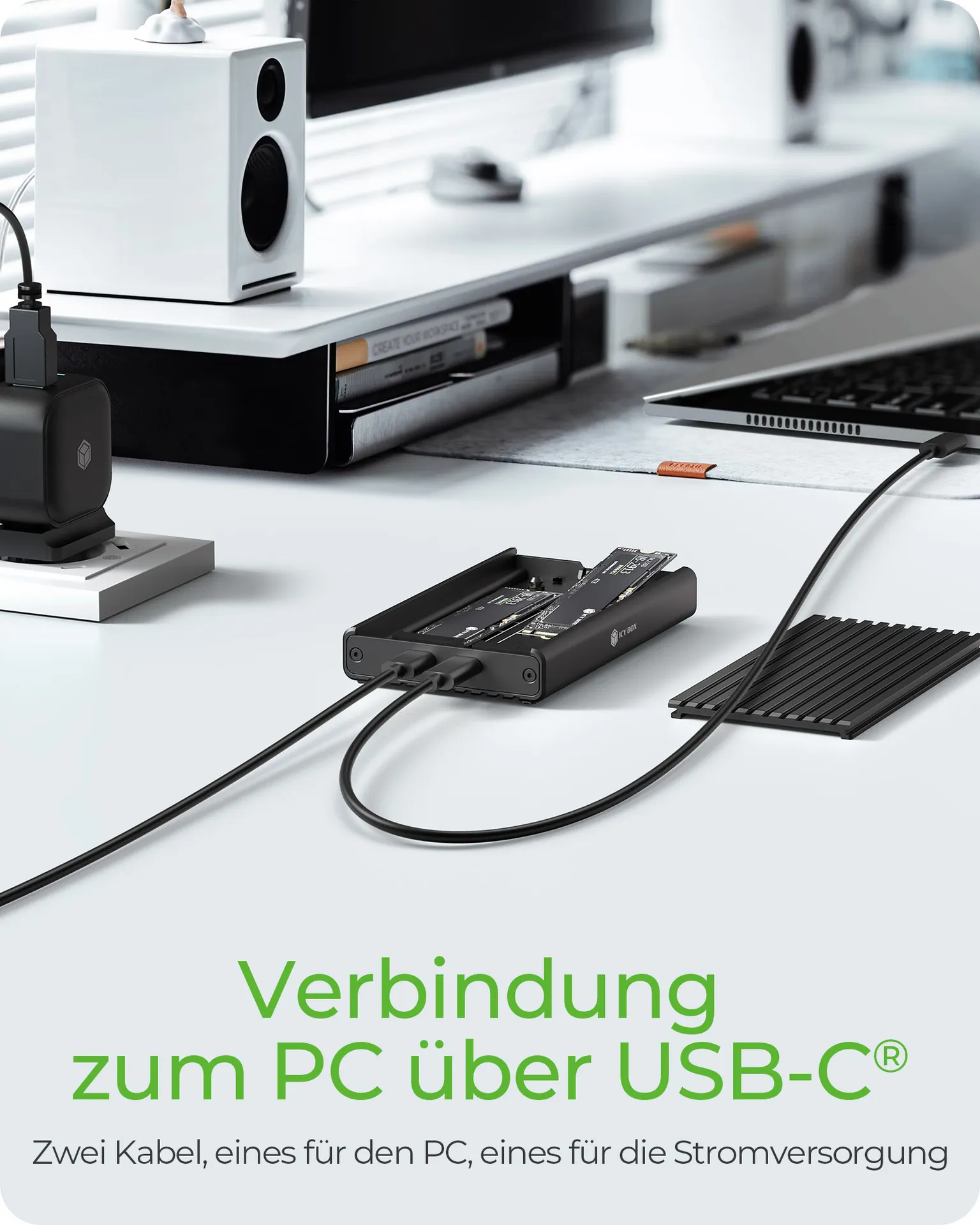 ICY BOX IB-2817M-C32, 2-fach M.2 PCIe NVMe Gehäuse, Host USB 3.2 Gen2x2 Type-C® 20 Gbit/s, für 22x30/42/60/80 mm M.2 SSD, Aluminium – Bild 7