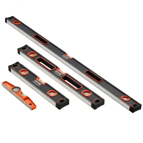 VEVOR 4-teiliges Torpedo-Wasserwaagen-Set, 120/60/40/25cm alle magnetischen Wasserwaagen, Libellen-Lineal für 45/90/180 Grad, magnetisches Kasten-Wasserwaagen-Werkzeug aus Aluminiumlegierung – Bild 8