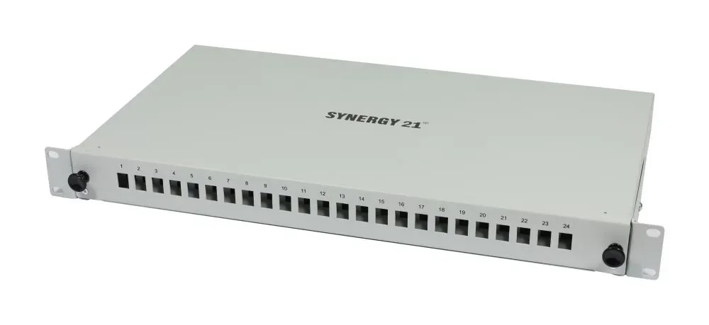 LWL-Patchpanel für 24xLC-Duplex-Buchsen, 19″/1HE, ohne LC-Kupplungen, Lichtgrau, Synergy 21, LWL-Patchpanel für 24xLC-Duplex-Buchsen, 19″/1HE, ohne LC-Kupplungen, Lichtgrau, Synergy 21,