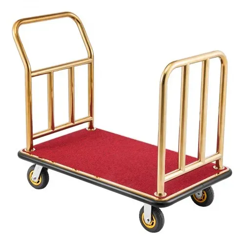 VEVOR Hotelgepäckwagen aus Edelstahl, 340,19 kg Belastbarer Kofferwagen mit 6 Zoll Gummirädern, Hotelwagen mit Rotem Teppichboden, Gewerblicher Plattformwagen für Hotels Ferienwohnungen Resorts, Gold – Bild 9