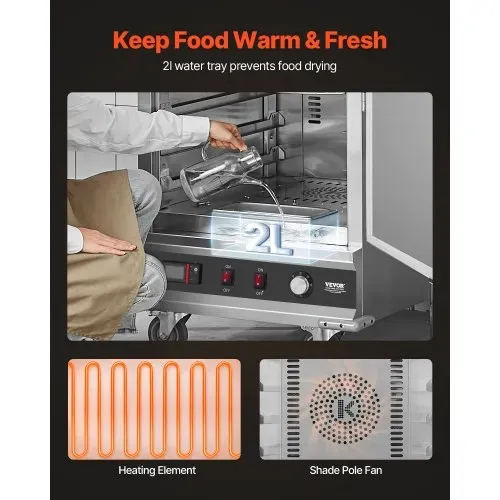 VEVOR Hot Box Speisenwärmer Snack-Wärmer mit 16 Ebenen & Wasserschale & Einzeltür & verstellbaren Einlegeböden, Speisenwärmer aus Edelstahl, ideal zur Aufbewahrung von Pizza Hähnchen – Bild 2