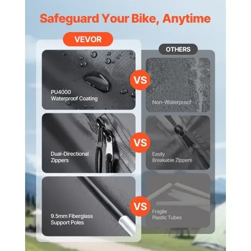 VEVOR Fahrradzelt, 4 bis 5 Fahrräder, geräumige Fahhrradgarage mit belüftetem Fenster, fächerförmige Fahrradschuppe mit hochfestem Fiberglas & Doppeltür, 1706x2133x1524 mm – Bild 6