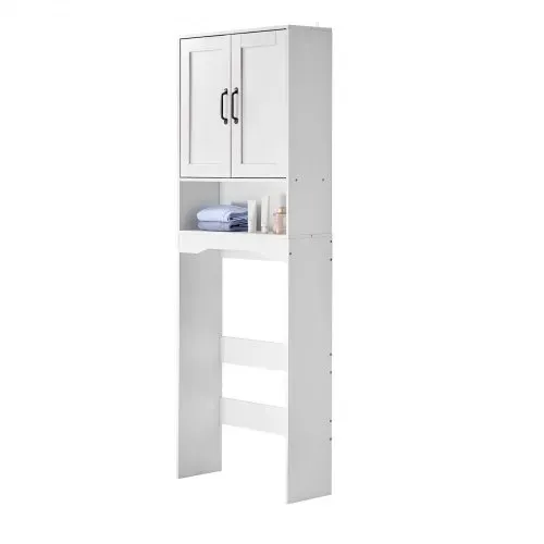 VEVOR Toilettenschrank Badezimmerschrank mit Doppeltür & verstellbarem Regal, platzsparender 3-stöckiger Badschrank über der Toilette mit offenem Regal, 600x210x1651 mm Aufbewahrungsschrank Weiß – Bild 8