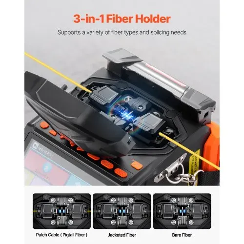 VEVOR Glasfaser Spleißgerät, 6 Motoren, Fusionsspleißgerät, Kern-/Mantelausrichtung, 6 s Spleißen, 13 s Aufheizen, Touchscreen, 3-in-1-Fusion Splicer, 7800 mAh Akku für SM MM DS NZDS – Bild 4