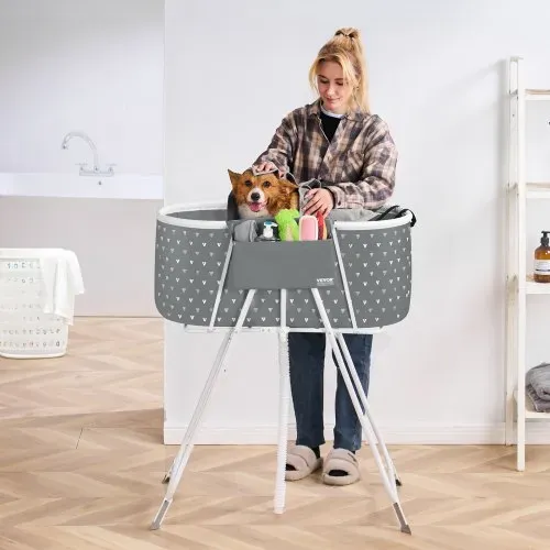 VEVOR Tragbare Hundebadewanne, erhöhte und zusammenklappbare, Haustierbadewanne mit effizienter Entwässerung, Badewanne zum Waschen und Pflegen kleiner und mittelgroßer Hunde und Katzen, grau – Bild 7