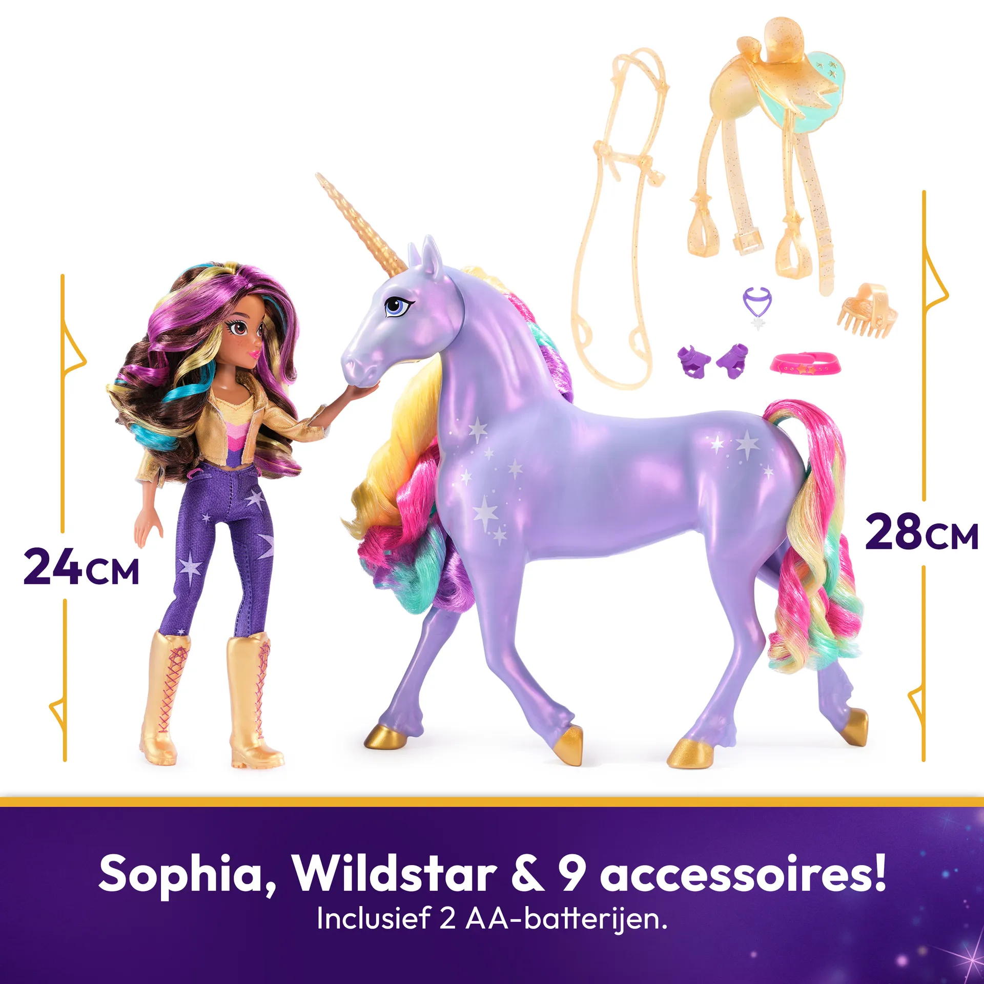Unicorn Academy - Sophia und Licht-Magie Wildstar Deluxe Set, 28 cm Einhorn mit Lichteffekten und Musik, 24 cm Ankleidepuppe, passend zur Netflix Serie, ab 4 Jahren – Bild 3