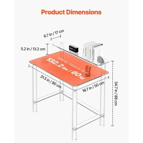 VEVOR Acryltisch Computertisch 2-stufiger Bürotisch mit Monitorständer, moderner Schreibtisch (60 kg belastbar) für Schlafzimmer Büro Arbeitszimmer Garderobe, 50 x 80 x 88 cm (transparent) – Bild 2
