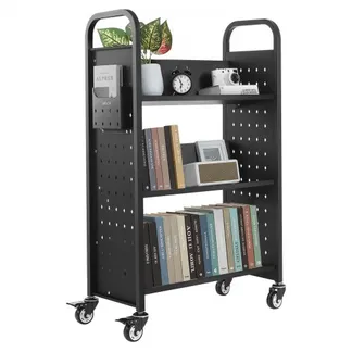 VEVOR Bücherwagen, 150 kg Tragkraft, Bibliothekswagen, 77 x 38 x 122 cm, einseitiges V-förmiges Bücherregal mit Doppelbremsrollen, Bücherregalwagen für Wohnzimmer, Büro, Schule, Schwarz VEVOR Bücherwagen, 150 kg Tragkraft, Bibliothekswagen, 77 x 38 x 122 cm, einseitiges V-förmiges Bücherregal mit Doppelbremsrollen, Bücherregalwagen für Wohnzimmer, Büro, Schule, Schwarz