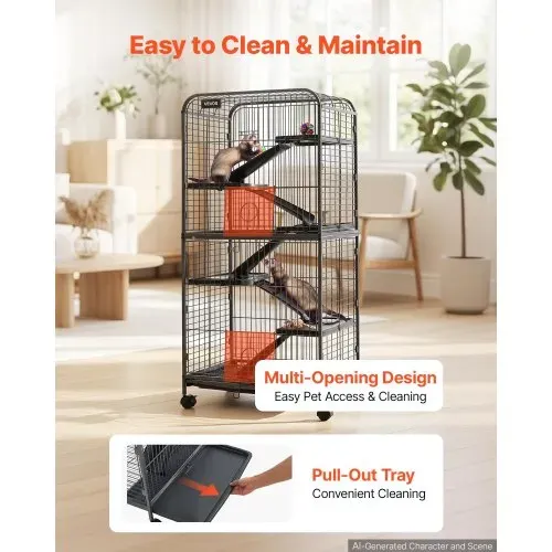 VEVOR Kleintierkäfig Frettchenkäfig Kleintiergehege 635x435x1330 mm, Frettchen Chinchillas Gleithörnchen Kleine Katzen & Kaninchen 6-Stöckig 25,4 mm Drahtabstand Feststellbare Schwenkrolle – Bild 5
