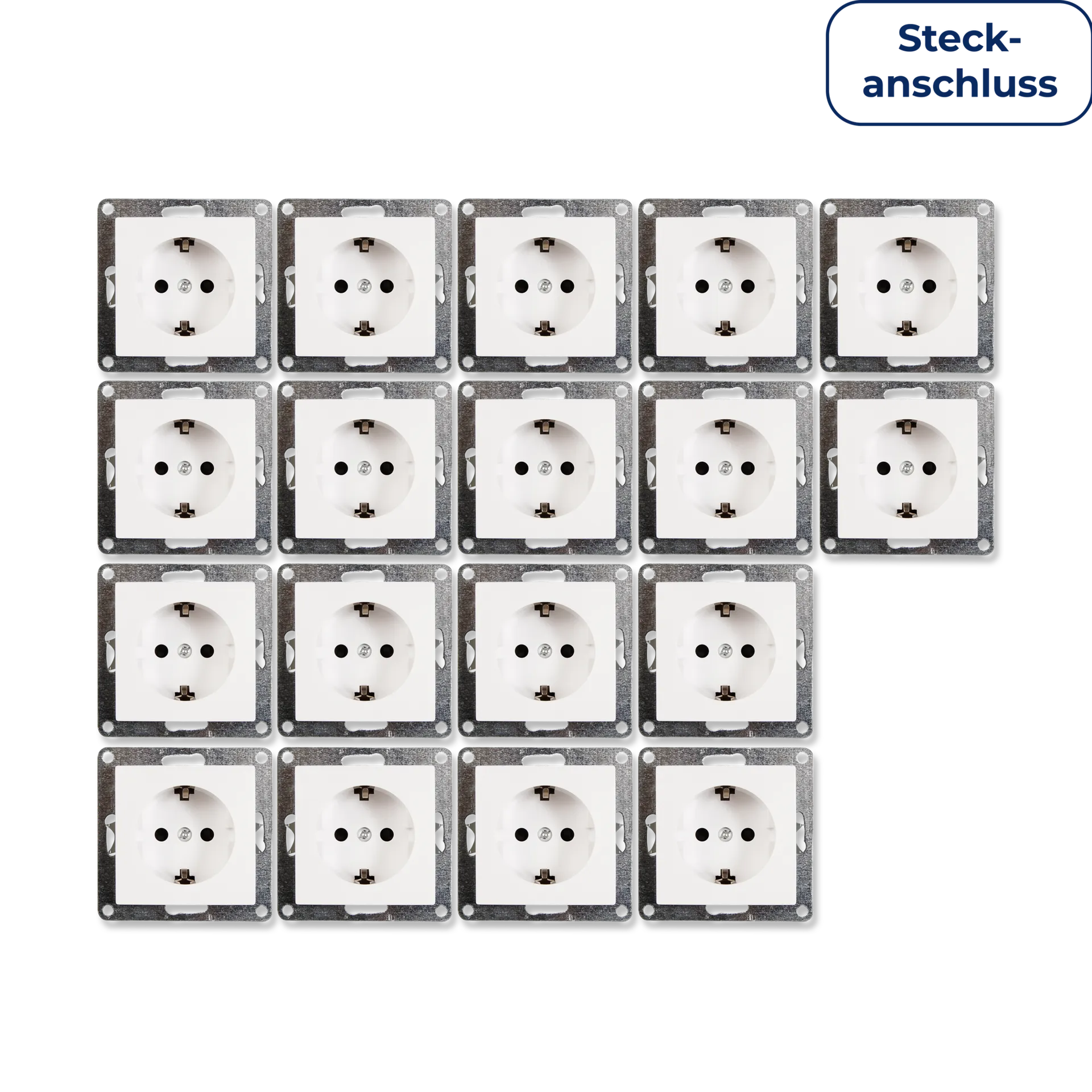 Schutzkontakt-Steckdose McPower “Flair“ 250V~/16A, UP, Steckanschluss, 18er-Pack Schutzkontakt-Steckdose McPower “Flair“ 250V~/16A, UP, Steckanschluss, 18er-Pack