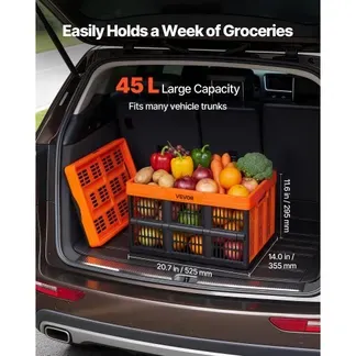 VEVOR Klappbox 45 L 6er-Pack, Faltbare Aufbewahrungsboxen aus Kunststoff, Stapelbare Klappkörbe mit Griffen, Tragkraft 15 kg pro Box, Klappkiste, Ideal für Haushaltsorganisation, Orange & Schwarz VEVOR Klappbox 45 L 6er-Pack, Faltbare Aufbewahrungsboxen aus Kunststoff, Stapelbare Klappkörbe mit Griffen, Tragkraft 15 kg pro Box, Klappkiste, Ideal für Haushaltsorganisation, Orange & Schwarz