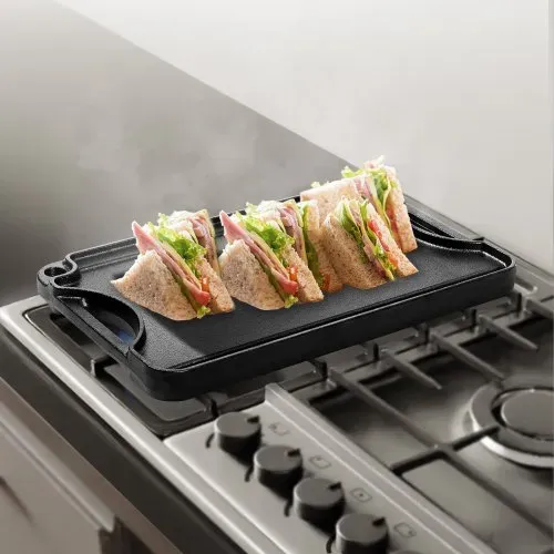 VEVOR wendbarer Grillplatte Bratpfanne Griddle aus Gusseisen (185 x 342 mm), tragbare rechteckige BBQ Pfanne mit Griff, Familienkochgeschirr für Herdplatten drinnen/draußen Grill, schwarz – Bild 7