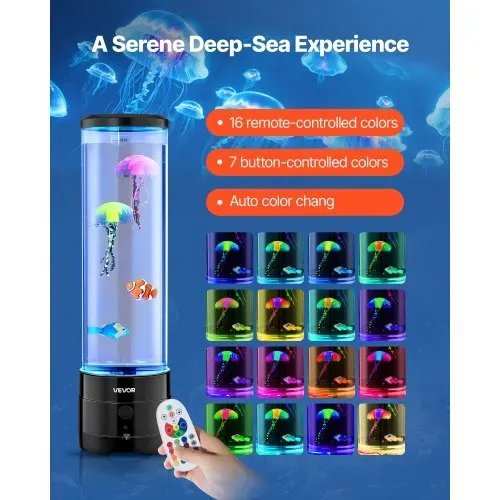 VEVOR Lavalampe 382 mm schwimmende Quallen-Blasenlichtlampe, 16 Farbwechsel-Lichteffekte, Bluetooth-Lautsprecher, Stimmungslampe, Aquarium Nachtlicht für Schlafzimmer, Wohnzimmer, Heimdekoration – Bild 2