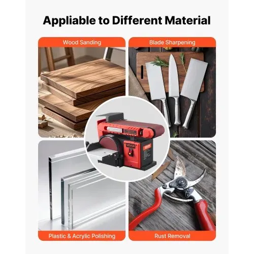 VEVOR Band-Tellerschleifer 400 W, 152,4 mm Tellerschleifer & 101,6x914,4 mm Bandschleifer, mit 0-45° verstellbarem Arbeitstisch & Staubabsauganschluss für Holzbearbeitung, Messerschärfen – Bild 4