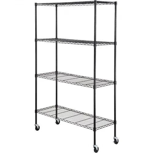 VEVOR Lagerregal mit Rädern, 4-stufig verstellbar, 700 lbs Kapazität, robuste Garagenregale, Metall-Organizer, Drahtregal, schwarz, 120 x 45 x 188 cm für Küche, Speisekammer, Keller, Badezimme – Bild 8