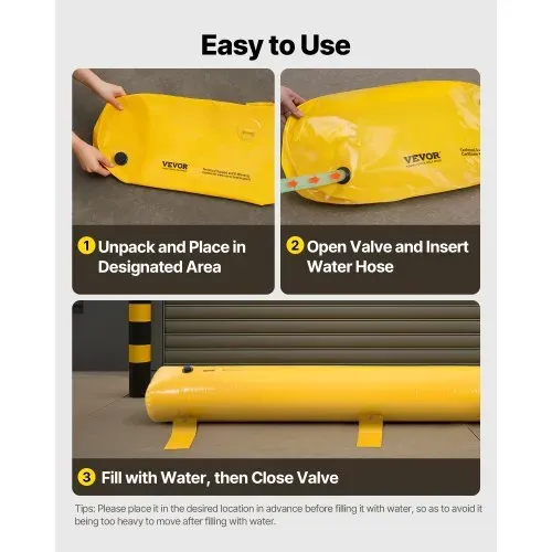 VEVOR Flutbeutel, Wiederverwendbare PVC-Wasserableitungsrohre, leicht, mit ausgezeichneter wasserdichter Wirkung, verwendet für Türen, Garagen, Gelb – Bild 3