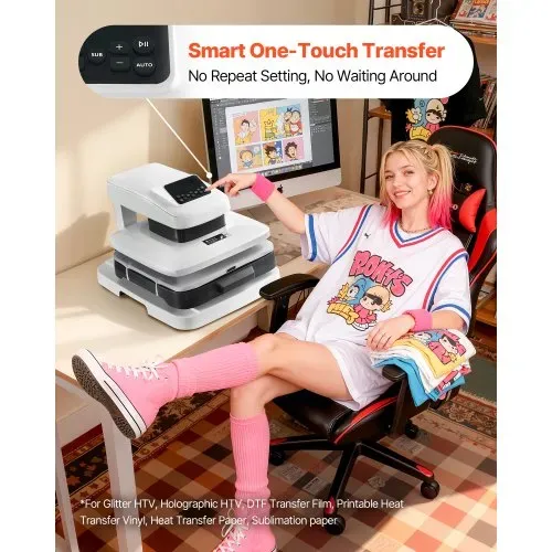 VEVOR automatische Hitzepresse (38 x 38 cm) T-Shirt-Presse mit automatischer Freigabe & einstellbarem Druck, Digitalanzeige, Transferpresse für Sublimation Vinyl Wärmeübertragungsprojekte, Weiß – Bild 2