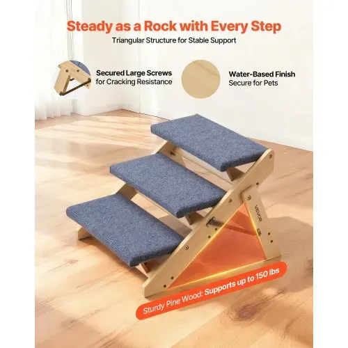 VEVOR Hundetreppe 510x470x370 mm, 3-stufige Hautiertreppe, klappbare Holztreppe geeignet für kleine, mittlere, große, ältere Haustiere sowie Welpen bis 68 kg, Hundeleiter für Betten, Sofas & Autos – Bild 2