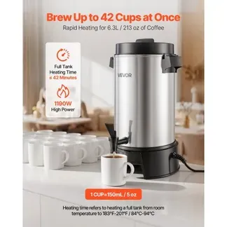 VEVOR Gewerblicher Heißgetränkespender für Kaffee 6,3 L 42 Tassen 1190 W, Heißwasserspender mit Tropffreiem Wasserhahn, Automatischer Temperaturregelung, für Catering, Partys, Kirchen und Restaurants VEVOR Gewerblicher Heißgetränkespender für Kaffee 6,3 L 42 Tassen 1190 W, Heißwasserspender mit Tropffreiem Wasserhahn, Automatischer Temperaturregelung, für Catering, Partys, Kirchen und Restaurants