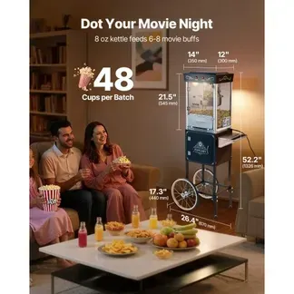 VEVOR Popcornmaschine Popcornautomat mit Kessel & Wagen, 800 W kommerzieller Popcornmaker, 48 Tassen pro Ladung, mit 2-Tasten-Bedienung, Glaswand, PC-Tür, 1 Portionierer, 3 Löffel, Schwarz VEVOR Popcornmaschine Popcornautomat mit Kessel & Wagen, 800 W kommerzieller Popcornmaker, 48 Tassen pro Ladung, mit 2-Tasten-Bedienung, Glaswand, PC-Tür, 1 Portionierer, 3 Löffel, Schwarz