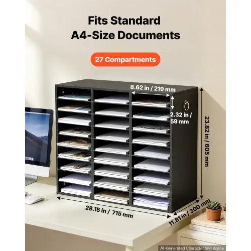 VEVOR Dokumentenablage Holz Schreibtisch Organizer mit 27 Fächern Schwarz, Ablagefach für Standard-A4-Dokumente Akten & Papiere, mit Verstellbaren Einlegböden für Büro, Zuhause & Klassenzimmer, MDF VEVOR Dokumentenablage Holz Schreibtisch Organizer mit 27 Fächern Schwarz, Ablagefach für Standard-A4-Dokumente Akten & Papiere, mit Verstellbaren Einlegböden für Büro, Zuhause & Klassenzimmer, MDF