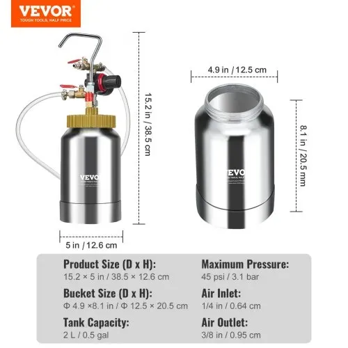 VEVOR Druckbehälter Farbbehälter Sprühfarbe Drucktopf 2 L Drucktank, 45 psi Lackierpistole Farbbehälter Φ 38,5 x 12,6 c Spray Paint Pressure Pot Tank Paint Container Farbspritzpistolen Lacken, Flecken – Bild 6