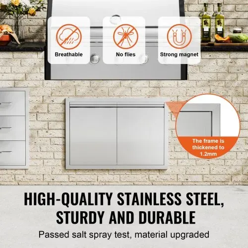VEVOR Grill-Zugangstür, 762 x 532 x 45 mm, Doppelte Außenküchentür, Flächenbündig Montierte Edelstahltür, Vertikale Wandtür mit Versenkbaren Griffen, für Grillinsel, Grillstation, Außenschrank usw. – Bild 2