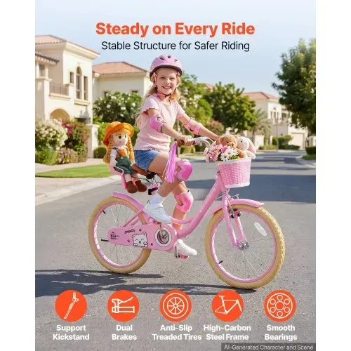 VEVOR Kinderfahrrad 20 Zoll Straßenfahrrad für 7-13 Jahre mit Ständer Rosa, Kinderrad aus Kohlenstoffstahl für Mädchen, Prinzessin-Stil, Doppelbremsen, Sattel & Lenker Verstellbar, mit Puppensitz Korb VEVOR Kinderfahrrad 20 Zoll Straßenfahrrad für 7-13 Jahre mit Ständer Rosa, Kinderrad aus Kohlenstoffstahl für Mädchen, Prinzessin-Stil, Doppelbremsen, Sattel & Lenker Verstellbar, mit Puppensitz Korb