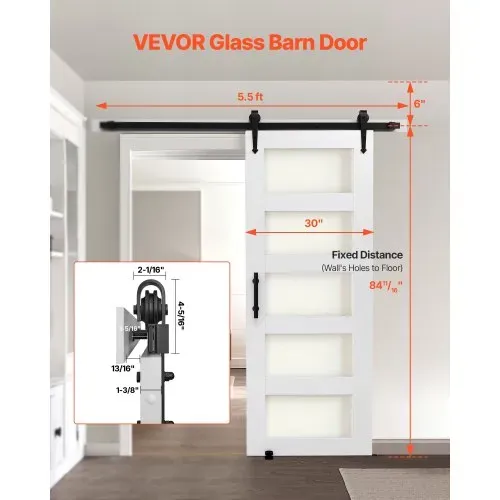 VEVOR Schiebetür im Scheunenstil Schiebetürsystem (762 x 2134 mm) aus hochfesten MDF-Platten & Milchglas, Scheunentor mit Hardware-Kit & wasserfester PVC-Oberfläche & H-Rahmen für Badezimmer VEVOR Schiebetür im Scheunenstil Schiebetürsystem (762 x 2134 mm) aus hochfesten MDF-Platten & Milchglas, Scheunentor mit Hardware-Kit & wasserfester PVC-Oberfläche & H-Rahmen für Badezimmer