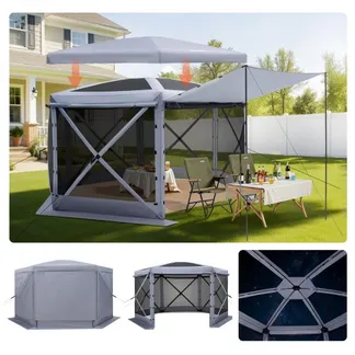 VEVOR Pop-up-Pavillon, 3,6×3,6×2,2 m, großes 6-seitiges Campingzelt mit abnehmbarem Dach & Tragetasche, Partyzelt, Sonnenschutz für 8-10 Personen, für Garten, Hof & Terrasse VEVOR Pop-up-Pavillon, 3,6×3,6×2,2 m, großes 6-seitiges Campingzelt mit abnehmbarem Dach & Tragetasche, Partyzelt, Sonnenschutz für 8-10 Personen, für Garten, Hof & Terrasse