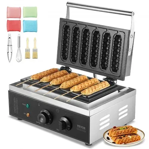 VEVOR kommerzieller Waffeleisen Waffel Maker 6-teilig 1500 W, antihaftbeschichtetes Edelstahl-Waffeleisen für Mais-Hotdogs mit Temperatur- und Zeitregelung, für Restaurant Bäckerei Snackbar Familie VEVOR kommerzieller Waffeleisen Waffel Maker 6-teilig 1500 W, antihaftbeschichtetes Edelstahl-Waffeleisen für Mais-Hotdogs mit Temperatur- und Zeitregelung, für Restaurant Bäckerei Snackbar Familie