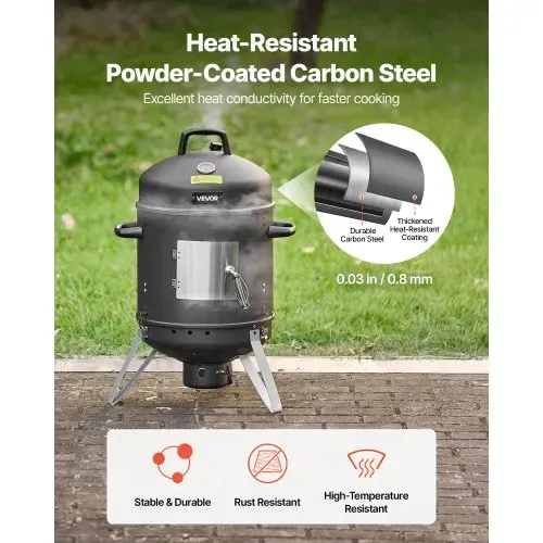 VEVOR Räuchertonne, 40 cm vertikaler Holzkohlegrill, beschichteter Stahlgrill mit 2 Grillrosten, Thermometer, Lüftungsöffnungen & herausnehmbarer Ascheschale, BBQ Räucherofen für Grillpartys – Bild 3