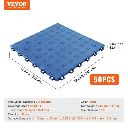 VEVOR Garagen-Bodenbeschläge, 305 x 305 x 13,4 mm, 50er-Set Industrieboden, rutschfeste doppelseitige Struktur-Garagenboden, für Garagen, Keller, Reparaturwerkstätten, Blau – Bild 6