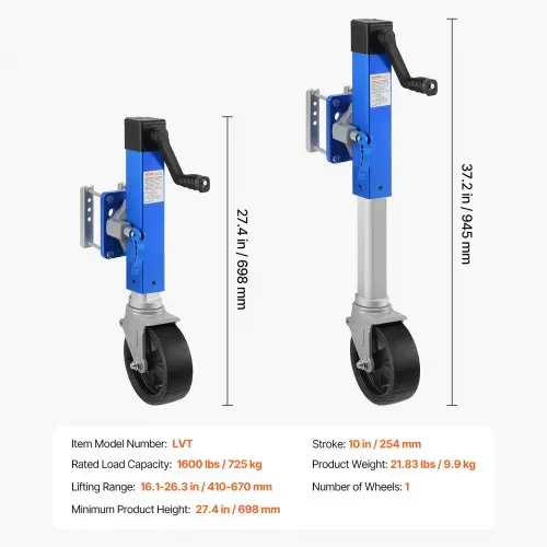VEVOR Anhängerheber mit Rad, 725kg Anhängerstütze, Drehgelenk-Bootsanhängerheber PP-Einzelrad, 254 mm Hub, anschraubbarer Reiseanhänger mit Griff für Wohnmobil, Boot, Pferdeanhänger, Nutzanhänger – Bild 6