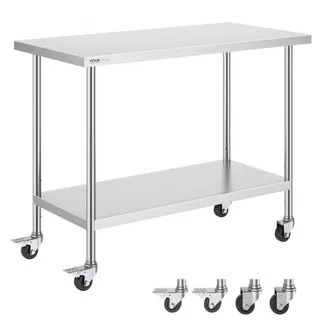VEVOR Arbeitstisch aus Edelstahl, Rollbarer Küchentisch, 3 einstellbaren Höhenstufen, robuster Küchentisch zur Lebensmittelzubereitung für gewerbliche Küchen und Restaurants 610 x 1219 x 954,6 mm VEVOR Arbeitstisch aus Edelstahl, Rollbarer Küchentisch, 3 einstellbaren Höhenstufen, robuster Küchentisch zur Lebensmittelzubereitung für gewerbliche Küchen und Restaurants 610 x 1219 x 954,6 mm