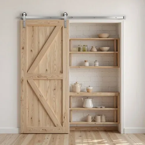 VEVOR Schiebetürsystem 183 cm Laufschiene, Schiebetürbeschlag Tragkraft 150 kg, kompatibel mit 914 mm max. Breite und 34,92-44,45 mm Dicke, Schiene & J-förmige Rolle, Silber – Bild 7