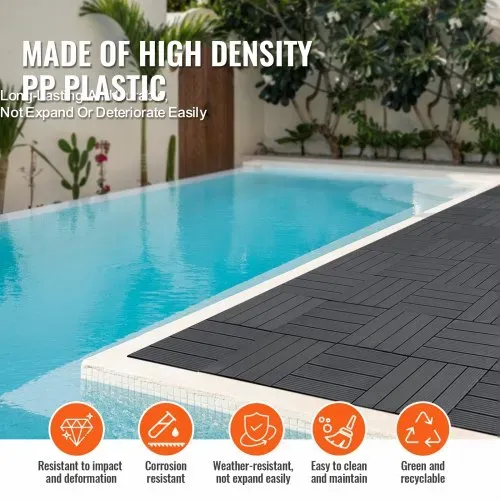 VEVOR Terrassenfliesen, 36er-Set, Balkonfliesen 30 x 30 cm, Klickfliesen, wasserdichter Kunststoff-Bodenbelag für den Außenbereich, Terrassenbodenbelag für Veranda, Pool, Balkon, Hinterhof, Dunkelgrau – Bild 5