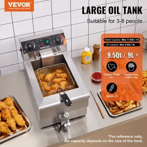 VEVOR kommerzielle Fritteuse, 1500 W elektrische Fritteuse mit Korb, 9 L Edelstahl Fritteuse mit Zeit- und Temperaturkontrolle, Überhitzungsschutz, Fritteuse für Küche Restaurant Café Bar VEVOR kommerzielle Fritteuse, 1500 W elektrische Fritteuse mit Korb, 9 L Edelstahl Fritteuse mit Zeit- und Temperaturkontrolle, Überhitzungsschutz, Fritteuse für Küche Restaurant Café Bar