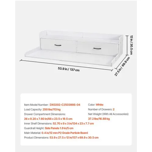 VEVOR Arbeitsplatte für Waschmaschine & Trockner (137 x 69,9 cm) mit Ablage & 2 Schubladen & Haken, für Wäscheschrank Speisekammer Küchentheke, 113 kg Belastbar, Weiß, Ablagefläche für Waschmittel – Bild 6