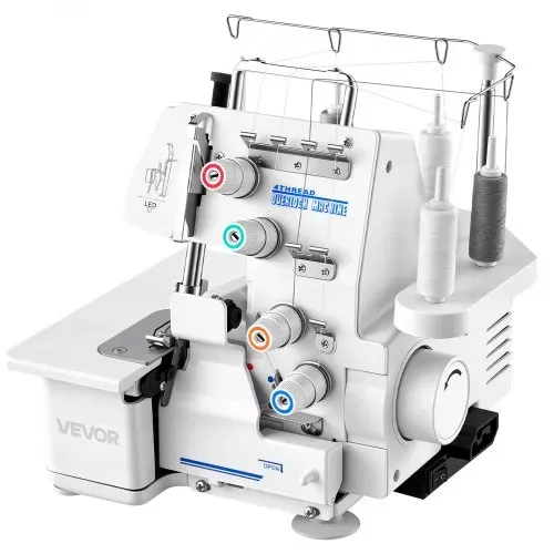 VEVOR Overlock-Nähmaschine 1250 Stiche pro Minute, 3- und 4-Faden-fähig, mit LED-Licht & starken Saugfüßen, robuste Nähmaschine mit Metallrahmen für verschiedene Stoffe, Weiß – Bild 10