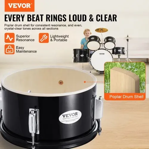 VEVOR Schlagzeugset für Kinder, 5-teilig, Anfänger-Schlagzeugset mit Bass-Toms, Snare, Standtrommel, verstellbarem Thron-Becken, Hi-Hat-Pedal und zwei Paar Drumsticks, für Kinder, schwarz VEVOR Schlagzeugset für Kinder, 5-teilig, Anfänger-Schlagzeugset mit Bass-Toms, Snare, Standtrommel, verstellbarem Thron-Becken, Hi-Hat-Pedal und zwei Paar Drumsticks, für Kinder, schwarz